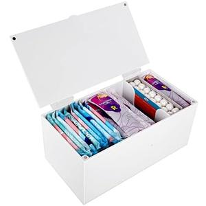 ChengFu Acrylic Magnetic Sanitary Napkin Storage Container, Pad Holder for Period, Sanitary Napkin Holder, Pad and Tampon Holder for Bathroom, Sanitary Napkin Dispenser, White