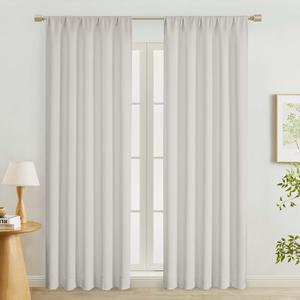 Lecloud Natural Room Darkening Curtains 84 Inches Long 2 Panels Set, Solid Thermal Insulated Curtain Drapes for Living Room Bedroom, Rod Pocket Privacy Window Treatments, 50" W x 84" L