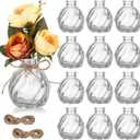 Baderke 12 Pcs 3 Inch Small Bud Vases for Flowers Small Glass Vases Bulk with 24 Pcs Jute Strings, Mini Clear Glass Bottles for Wedding Party Centerpieces Table Decor Home Floral Arrangements(Round)