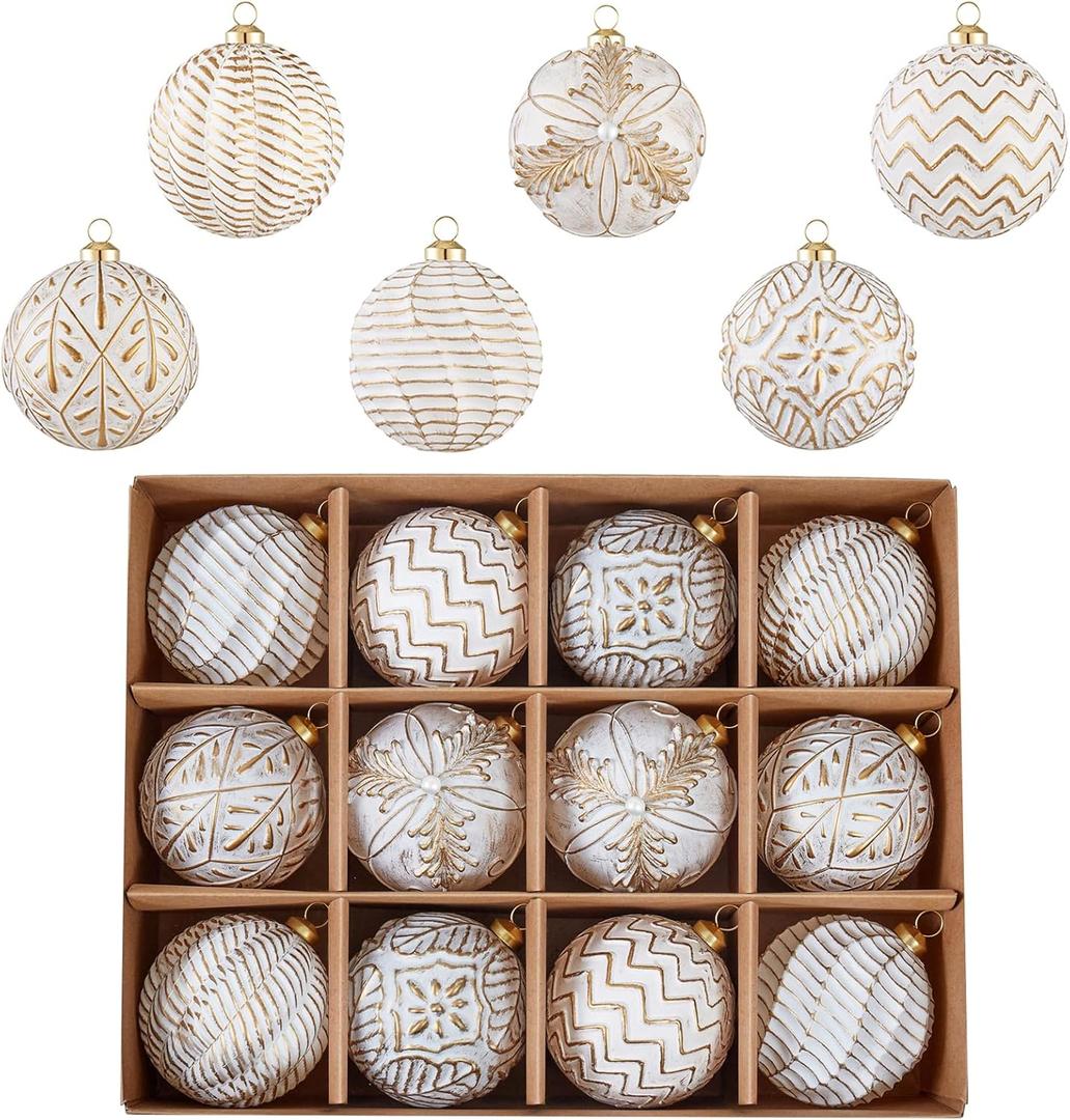 Vintage Christmas Ornaments Ball Set, 12 PCS Shatterproof Antique Traditional Christmas Tree Ornaments for Indoor Xmas Holiday Home Decor (Gold)