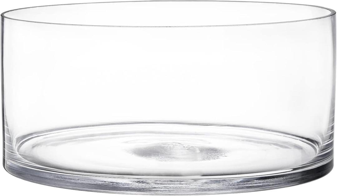 YOUEON Wide Glass Cylinder Vase, 4" Tall x 8" Wide Flower Glass Vase, Cylinder Terrarium Bowl, Decorative Centerpiece for Weddings Events, Pillar Candle, Flower Arrangement, Clear