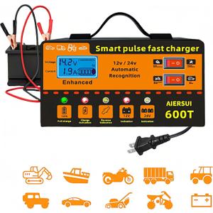 12V/24V Smart Battery Charger, 6AH~200AH Lithium ion Battery Charger, Automatic Battery MaintenancePulse Repair & Trickle Charger, Suitable for Motorcycles, Boats, Cars, Lawnmowers, etc.