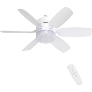 20.5'' Socket Fan Light with Memory Function, 5 Fan Speeds with Adjustable Light for Bedroom, Kitchen, Living Room, 8 Hours Timer, White (Remote need Paired before Use)