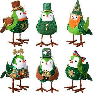 Blosssound 6 Pcs Plush Bird Decorations Bird Figurines Doll Table Ornament 6 Style Plush Sparrow for Gifts Indoor Outdoor Office Garden Birthday Party Favors Ornaments (Irish)