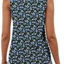 KISSMODA Womens Summer Tank Tops Casual Sleeveless Solid Printed Tunic Top Loose Fit V Neck Shirts (Blue, L)