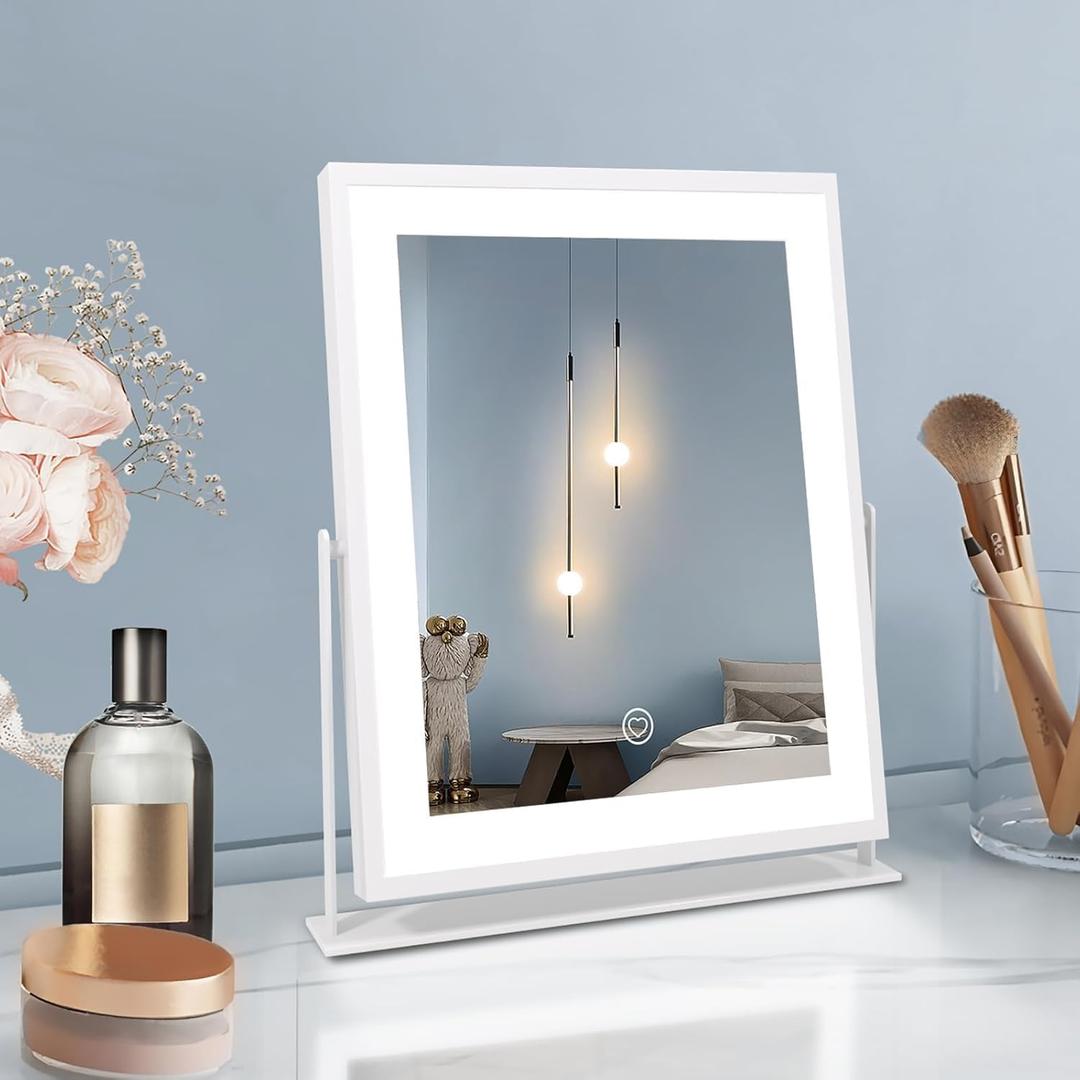 Beelux Vanity Mirror with Lights, New Hollywood Lighted Makeup Mirror with Dimmable Light, Smart Control, Memory, Adjustable Warm White/Natural/Daylight, Birthday Present, 360Rotation (12 in. White)