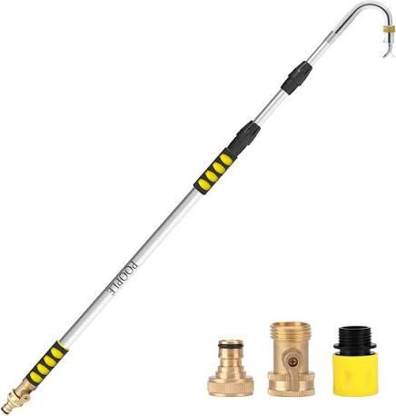 POOPLE Gutter Cleaning Tools from The Ground, 20FT Reach Telescoping Gutter Cleaner Tool, Rain Gutters Cleaning Wand with 360° Metal Head, Gutters Cleaner Hose Attachment & Connection Adapter