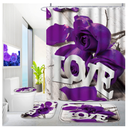 Poedist 4 Pcs Bathroom Shower Curtain Set, Purple Rose Shower Curtain Valentine's Day Shower Curtain Sets with Rugs(Bath Mat,U Shape and Toilet Lid Cover Mat) and 12 Hooks