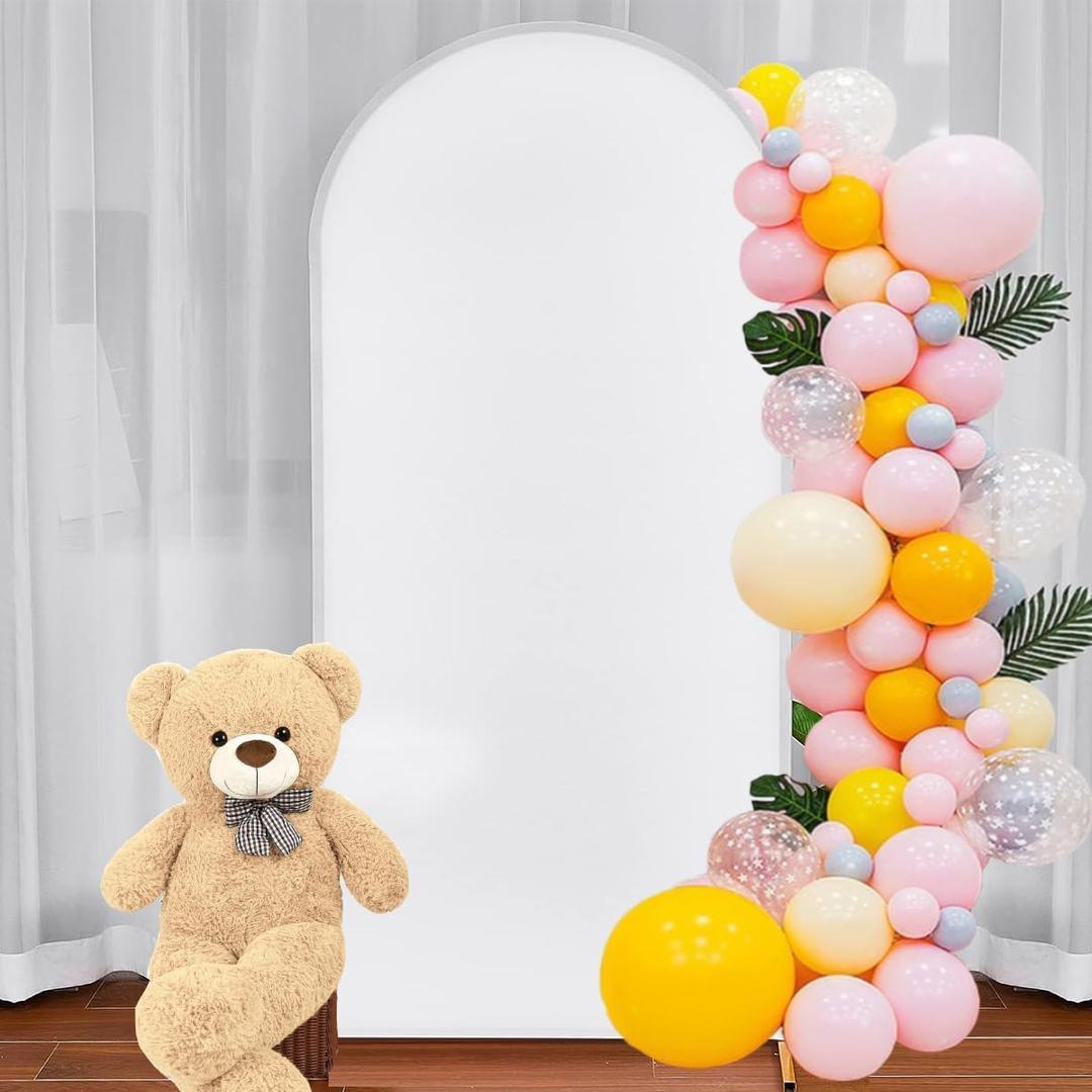 Albassa Arch Backdrop Cover 2-Sided Spandex Wedding Arch Covers Fitted Round Top Chiara Backdrop Stand Cover for Baby Shower Birthday Party Wedding Decoration (White, 7.2FT)