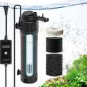 Aquarium Fish Tank Submersible Filter: Built-in 8W U - V with Timer Solve Green Water, 6 in 1 Filter 200GPH for 20-120 Gallon Tank with Ammonia Reducer