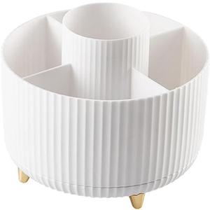 Makeup Brush Holder Organizer, 360 Rotating Makeup Brush Organizer with 5 Slots, Multi-Purpose Makeup Holder for Brushes Eyebrow Pencil Eyeliner Mascara, Makeup Vanity Organizer, White