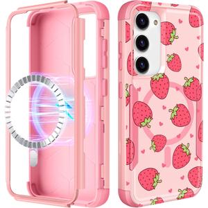 for Samsung Galaxy S24 Plus/S25 Plus Case - [Compatible with MagSafe] Women Cute Girls Magnetic Phone Cover Strawberry Girly Kawaii Heavy Duty Shockproof for Samsung S25+ Plus/S24+ Plus Cases