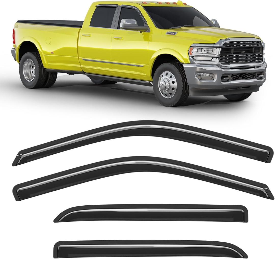 Extra-Thick Window Rain Guard for Dodge Ram 1500 2009-2024 Ram 2500&3500 2010-2025 Rain Guards Tape-on Side Truck Window Visors Vent Visor Window Deflectors Vent Shades Car Accessories