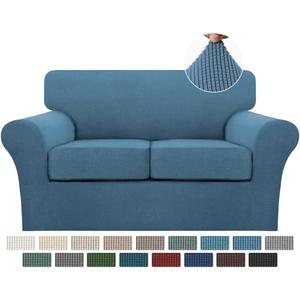 Turquoize 3 Piece Sofa Covers For 2 Cushion Couch Sofa Slipcover Soft Couch Cover For Dogs-Washable Sofa Furniture Covers With 2 Individual Cushion Covers, Thick Jacquard Fabric (Loveseat, Dusty Blue)