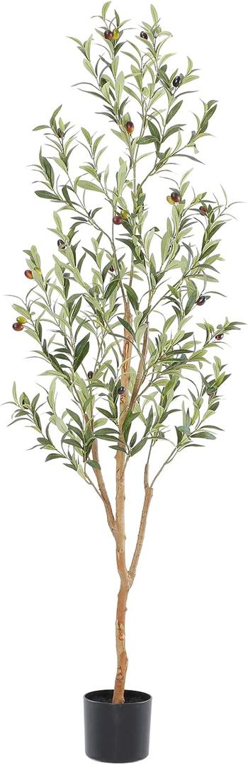 Bellacat Faux Olive Tree 5ftOlive Trees Artificial Indoor with Natural Wood Trunk and Realistic Leaves and Fruits. 5 Feet(60in) Fake Olive Tree for Home House Office Dcor.