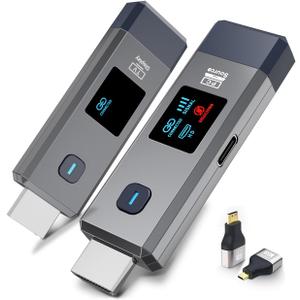 Wireless HDMI Transmitter and Receiver 328ft/100m Extender 4K Decode Input 1080P Output Plug&Play Portable 2.4G/5.8G for Video and Audio to Monitor from PC/Projector/TV Box, with Display Screen