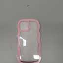 oakxco for iPhone 15 Pro Case Wavy Clear, Slim Thin Transparent Acrylic Hard Shell Plastic & Soft Silicone Wave Frame Bumper, Girly Cute Y2k Curly Phone Case for Women Girls Aesthetic, Light Pink