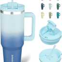 BJPKPK Tumbler With Handle 40 oz Stainless Steel Insulated Tumbler With Lid And Straw For Water Or Ice Coffee,Sky