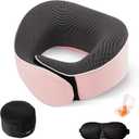 Travel Pillow,Neck Pillow Memory Foam 360 Degree Support Pillows,Travel Neck Pillow Comes with Eye Masks,Earplugs,Ideal Accessory for Airplanes Offices and Cars (Pink)