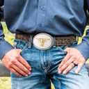 PARTTELY Western Cowboy Belts for Men Women, Western Belt with Bull Buckle, Country Belt Cowboy Leather Belt for Jeans