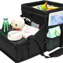 COOLBEBE Car Seat Organizer, Backseat Car Organizer with Cup Holders for Kids and Adults Travel, Cooler Compartment Passenger Seat Organizer Storage Box for Front or Middle Seat, Black