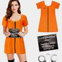 Adult Prisoner Jumpsuit Men Women Jail Costume Inmate Outfit with Criminal Accessories Halloween Cosplay Props L