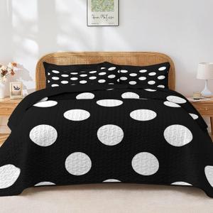 Pamnest 7 Pcs Quilt Set Queen Size, Black White Pattern Soft Bed Cover Bedding Set for Kids and Adults, Polka Dots Minimalist Bedspread with Fitted Sheet 2 Pillowcases & 2 Shams for All Season