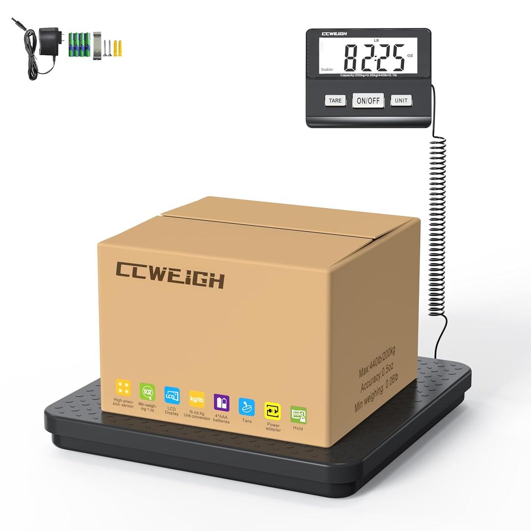 Digital Shipping Scale with Weight Indicator, 440lb/1.76oz, for Small Business, parcels, Home, Luggage, etc., Digital Postal Scale with AC Adapter and LCD Digital Display.