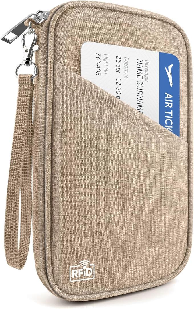 Passport Holder Family RFID Travel Document Organizer for Women Waterproof Passport Wallet Men Portable Case for Cards (Khaki Wallet)