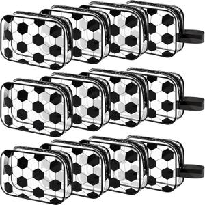Lonfliness 12 PCS Soccer Cosmetic Bags Soccer Goodie Bags PVC Waterproof Makeup Bag Portable Travel Toiletry Punch Organizer for Soccer Team Gifts, Soccer Coach, Girls Player Sport Party Favors (EXP 07/01/26)