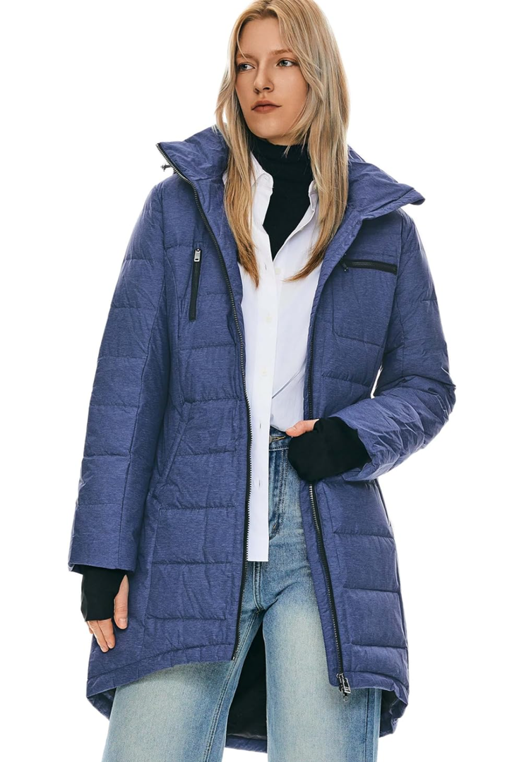 Orolay Women's Winter Down Jacket Long Quilted Puffer Coat Warm Hooded Slim Fit Outerwear, L