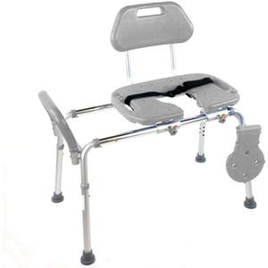 Platinum Health Sliding Shower Chair HydroGlyde Premium Heavy Duty, Padded Bathtub Transfer Bench with Cut Out Seat, for Bath Tub, Adjustable Legs, and Safety Belt, Quick Tool-Less Assembly, Gray