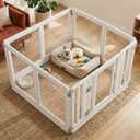 Clear Acrylic Dog Playpen with Door, Transparent Puppy Playpen for Small and Medium Puppies, Easy Assemble Pet Fence Indoor with Safety Lock (White, 35 x 35 x 22.4 Inch)