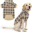 EXPAWLORER Plaid Dog Hoodie - British Style Warm Dog Sweater Shirt with Leash Hole, Pitbull Clothes Outfits, Winter Coat Apparel for All Breeds Puppy Girl Boy-Cat Apparel, Beige Large