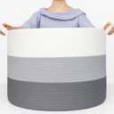 Handmade Large Cotton Rope Storage Basket, Laundry Hamper for Nursery, Woven Rope Laundry Hamper, 87L Laundry Basket for Blankets, Cotton Rope Basket with Handles, Clothes Organizer Grey & White