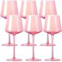 Physkoa Pink Wine Glasses Set of 6-16oz Hand-Blown Pink Wine Glass with Long Stem, Unique Red&White Wine Glasses For Christmas Party Home Bar