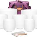 TOPFUND 6-12 inch Chakra Set of 7 Crystal Singing Bowls with Heavy Duty Carrying Case and Singing Bowl Mallets
