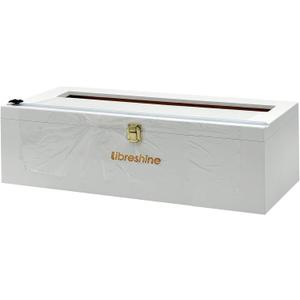 White 18 Inch Plastic Wrap Dispenser with Slide Cutter & Roller, Heavy Duty Bamboo Commercial Film Wrap Holder for 3000ft Food Service Cling Film, 1000ft Foil, Butcher/Freezer/Kraft Paper