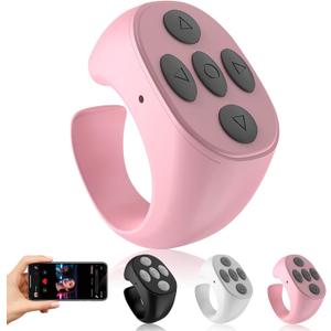 Fingertip Wireless Bluetooth Remote Control, Scrolling Ring Bluetooth Page Turner for Cooking, Yoga, or Running, for Short Video Music, Compatible with iPhone & Android, Pink