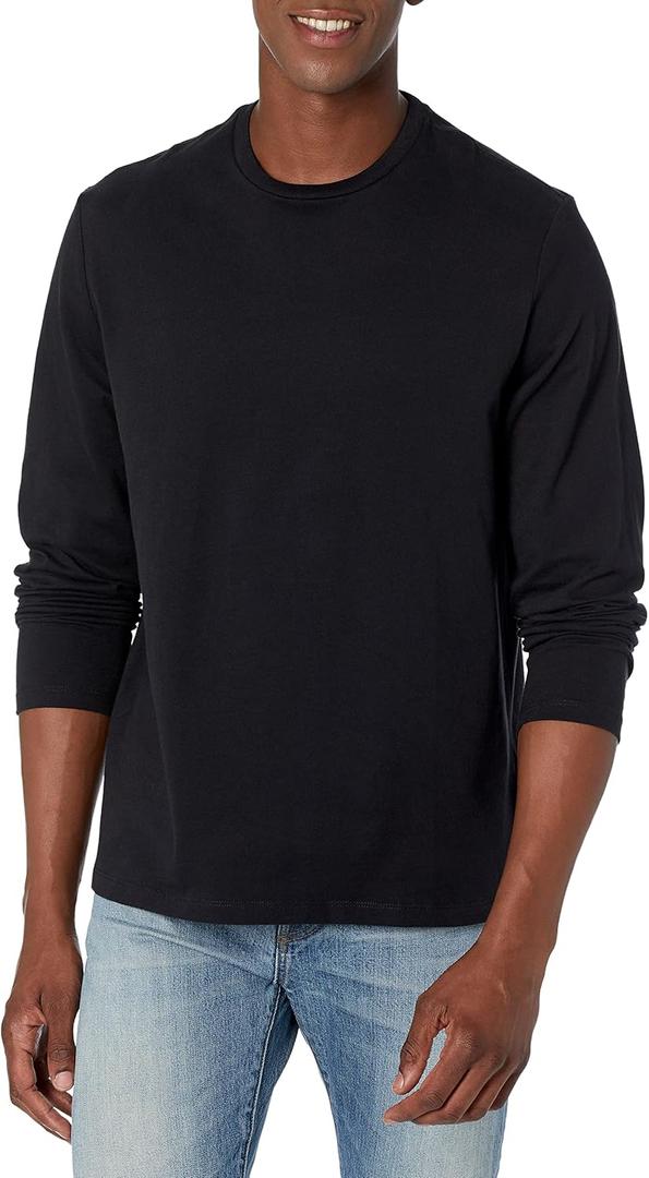 Amazon Essentials Men's Regular-Fit Crewneck Long-Sleeve T-Shirts (Large, Black)