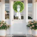 22 Inch Artificial Boxwood Wreaths for Front Door, Summer Door Wreath with Sash, Spring Green Wreath Weatherproof for Wall Window Porch Farmhouse Wedding Decor All Year Round Indoor Outdoor