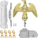 NQ Flagpole Hardware Repair Parts Kit,50FT Halyard Rope+7" Eagle Topper+6" Zinc Alloy Cleat+4 PCS Metal Swivel Snap Clips+Aluminum Alloy Flagpole Truck with Pulley for 1.6"-2" Flag Poles(Gold)