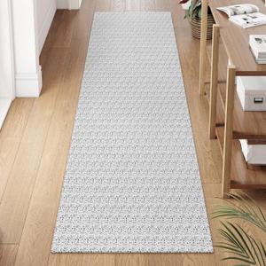 Collive Washable Hallway Runner Rug, Farmhouse Non Skid Kitchen Runner Rug 2x8 Boho Entryway Rugs, Grey Cotton Braided Modern Carpet Runners for Bedside Doorway Kitchen Floor
