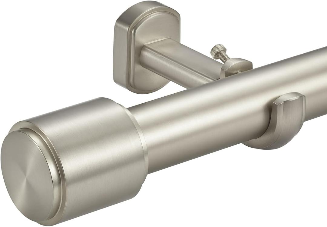 Heavy Duty Curtain Rods, 1 1/8 Inch Diameter Curtain Rod for Window 36-72Inch(3-6ft), Telescoping Large Single Drapery Rod with Modern Cap Finials and Adjustable Brackets, Brushed Nickel