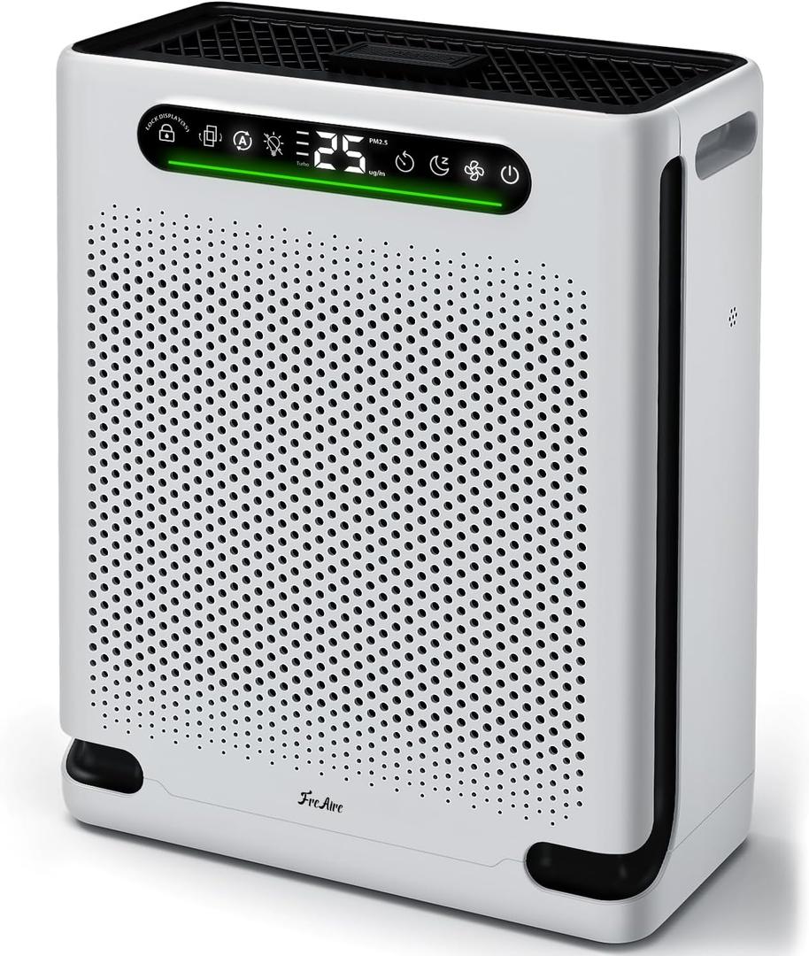 Air Purifiers for Home Large Room Up to 2600 Ft, HEPA Air Purifier with Washable Filter & Air Quality Display, Powerful Turbo Mode Air Cleaner for Pet Hair Odors Smoke Dust, HAP605 (Silver White)