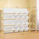Kids Toy Storage Organizer with Bookshelf Wooden Shelf with 16 Bins & 3 Shelves, Quick Assembly Storage Rack for Playroom, Bedroom, Nursery - White
