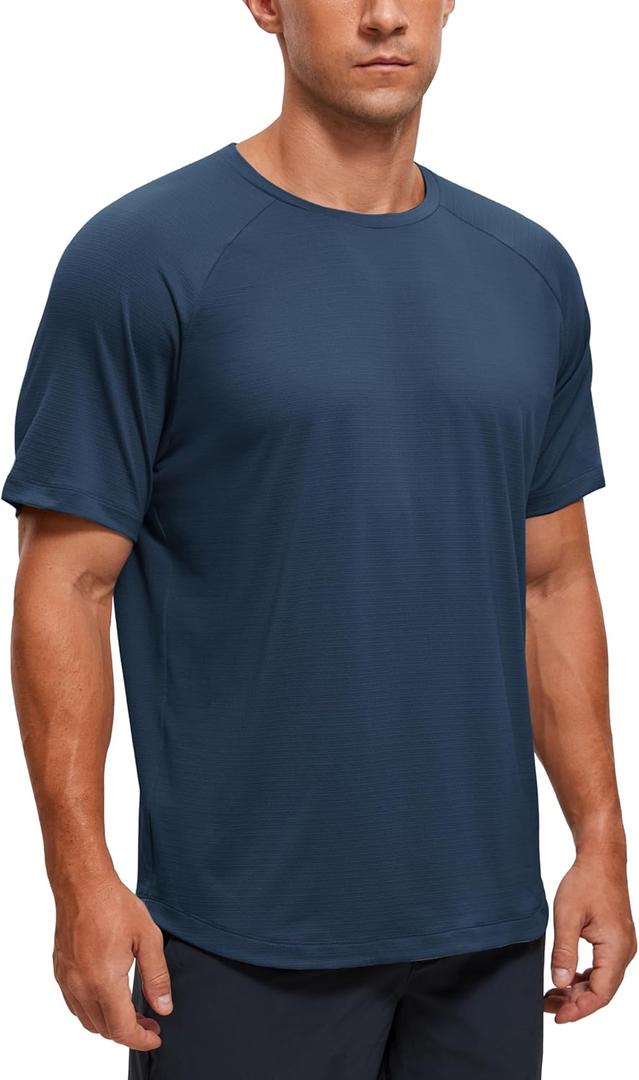 CRZ YOGA Mens Lightweight Athletic T-Shirts Moisture Wicking Running Workout Shirt Short Sleeve Gym Tops (X-Large, Nautical Navy Blue)