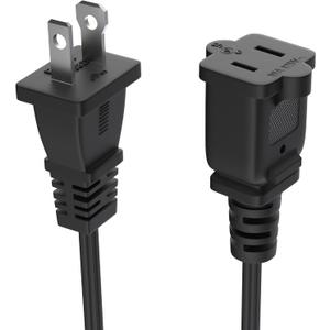 US 2 Prong Extension Cords 3 Ft 2 Outlet Black Extension Cord Cable 125v 10a Male to Female Power Cord for Nema 1-15p to 1-15r