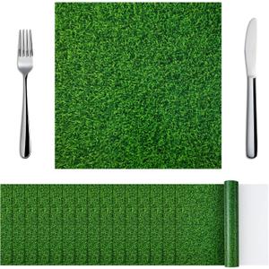 Yinder 50 Pcs Disposable Paper Grass Mat Square Fake Grass Placemats Green Grass Print Paper Placemats for Farmhouse Garden Celebration Indoor Outdoor Softball Golf Party Decor, 11.8 x 11.8 Inch