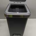 Rectangular Kitchen Step Trash Can with Soft-Close Lid, Gray Plastic Slim Trash Can with Foot Pedal – Waste Baskets with Lids 4 Gallons, Step-On Trash Can for Bathroom, Small Trash Can with Lids